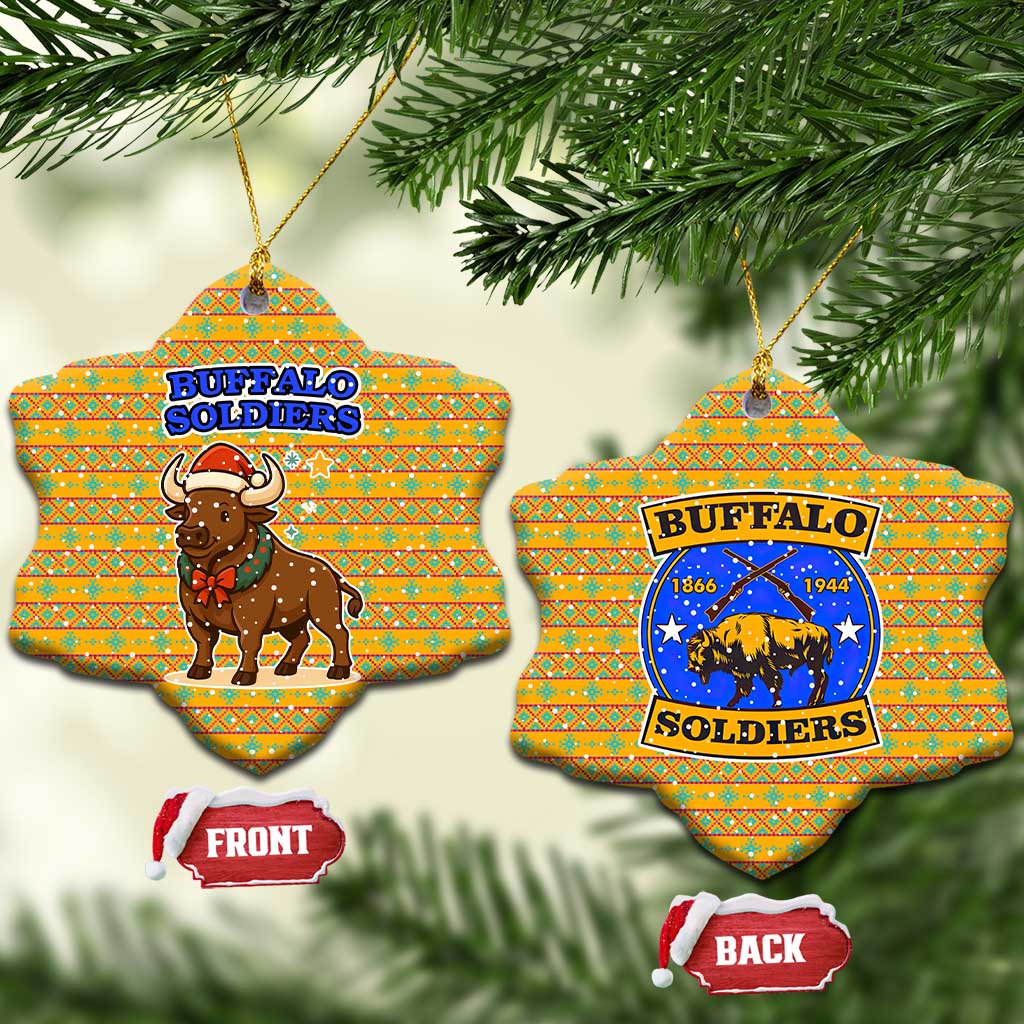 Buffalo Soldiers Christmas Ceramic Ornament with Yellow Cartoon Buffalo Santa Hat Design TS04