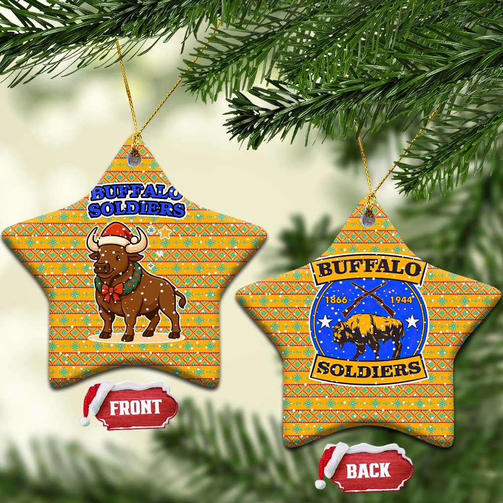 Buffalo Soldiers Christmas Ceramic Ornament with Yellow Cartoon Buffalo Santa Hat Design TS04