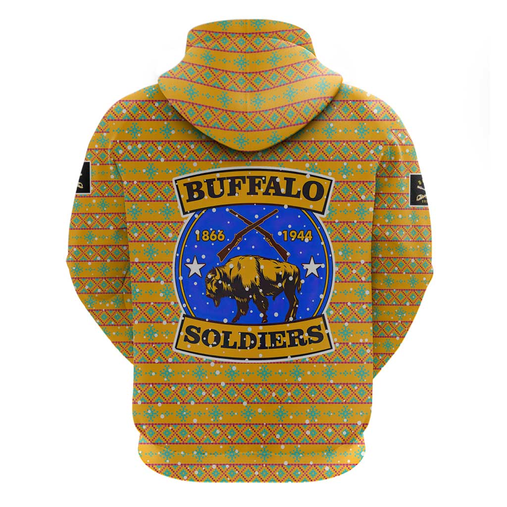 Buffalo Soldiers Christmas Hoodie with Yellow Cartoon Buffalo Santa Hat Design TS04