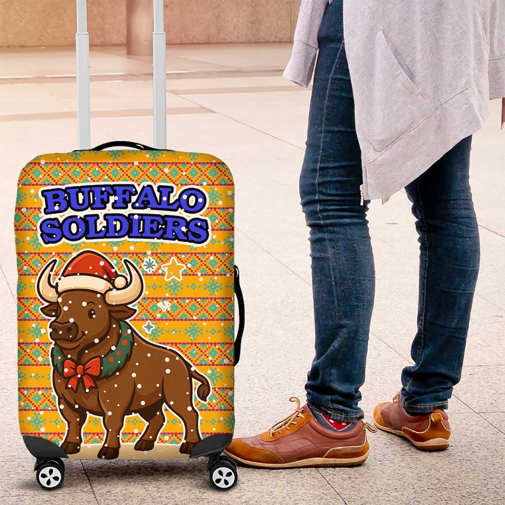 Buffalo Soldiers Christmas Luggage Cover with Yellow Cartoon Buffalo Santa Hat Design TS04