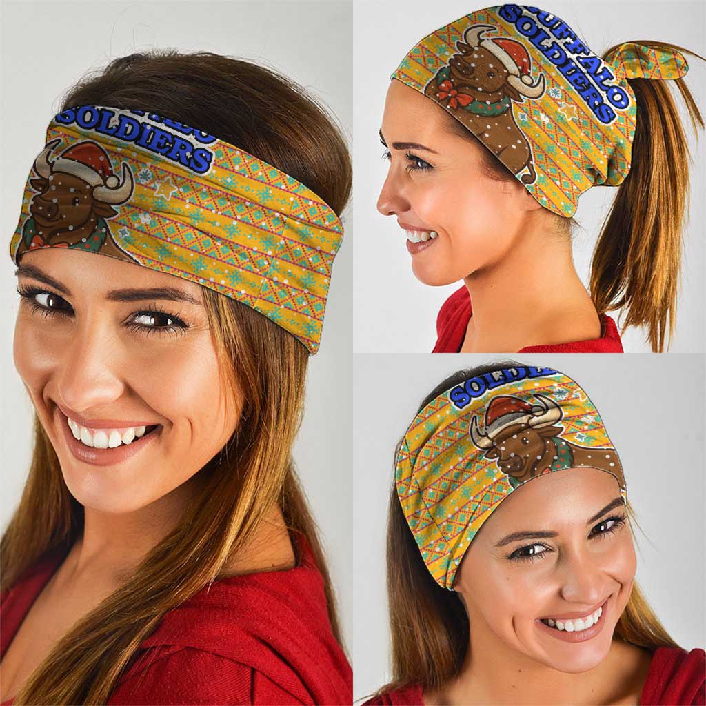 Buffalo Soldiers Christmas Neck Gaiter with Yellow Cartoon Buffalo Santa Hat Design TS04