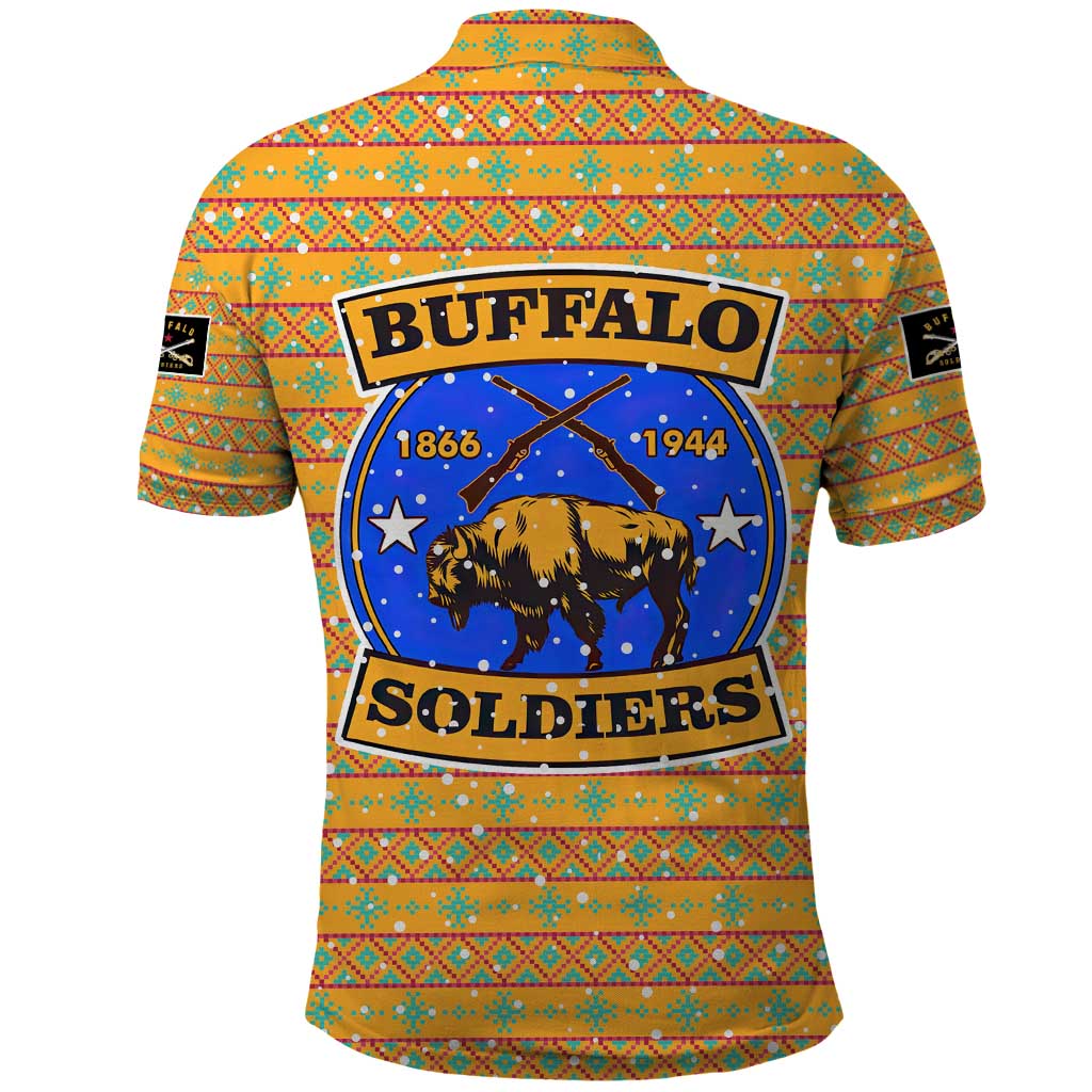 Buffalo Soldiers Christmas Polo Shirt with Yellow Cartoon Buffalo Santa Hat Design TS04