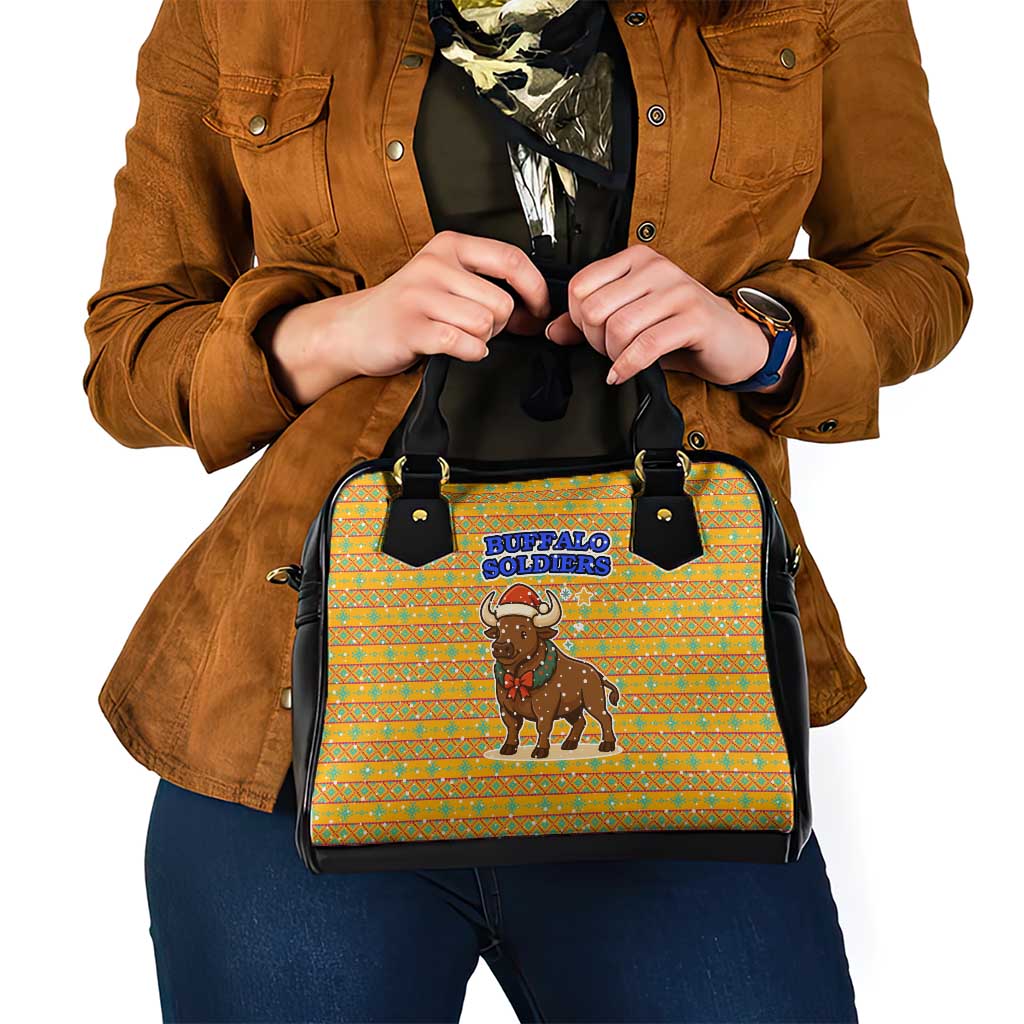 Buffalo Soldiers Christmas Shoulder Handbag with Yellow Cartoon Buffalo Santa Hat Design TS04