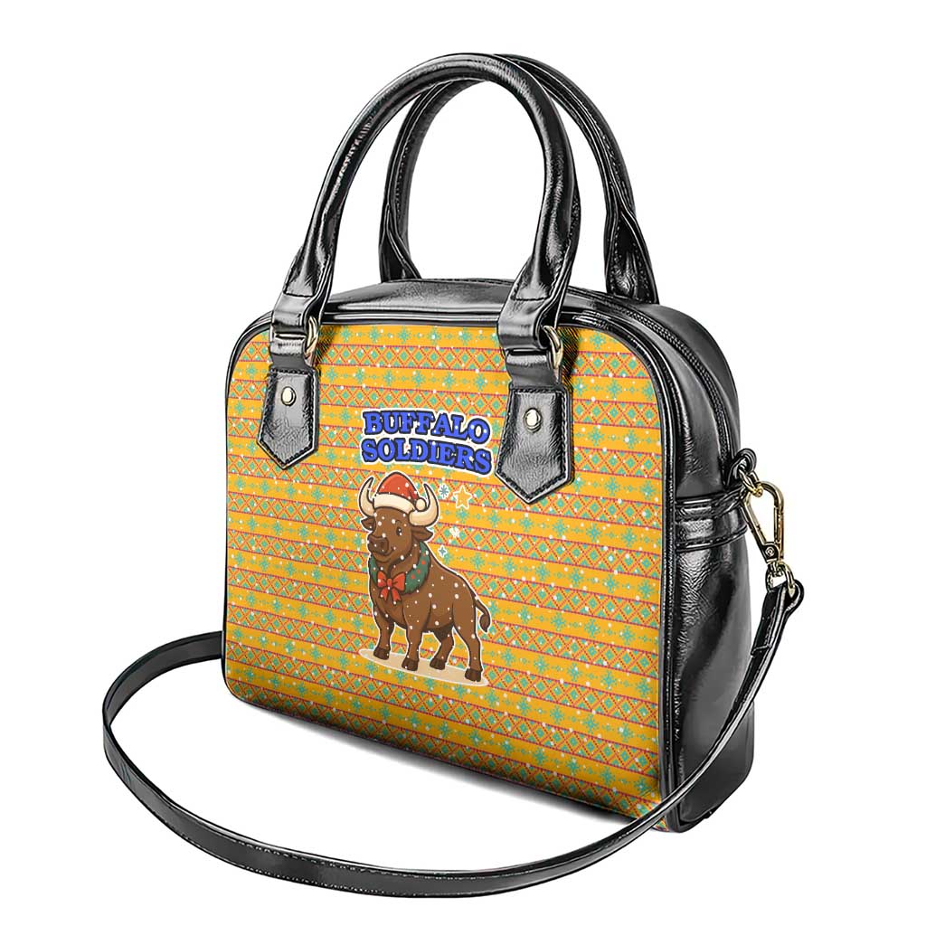 Buffalo Soldiers Christmas Shoulder Handbag with Yellow Cartoon Buffalo Santa Hat Design TS04