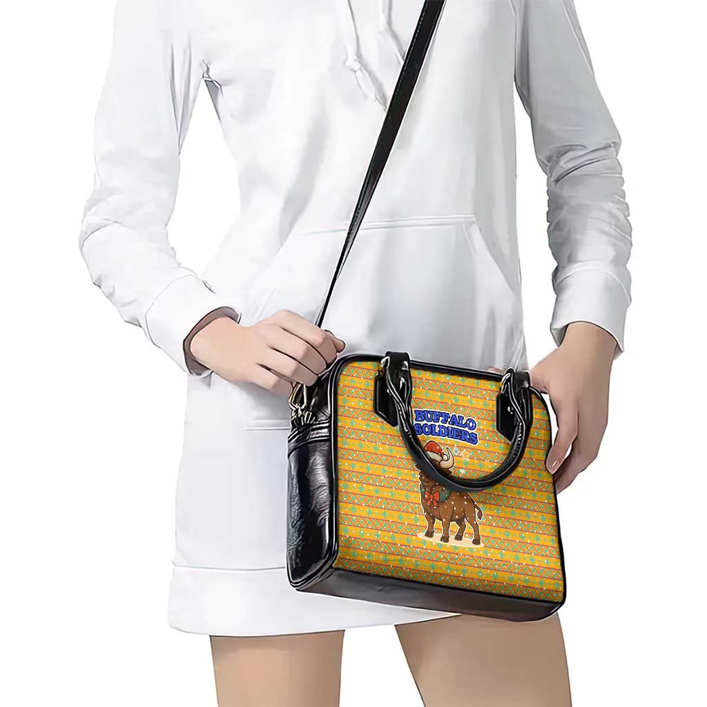 Buffalo Soldiers Christmas Shoulder Handbag with Yellow Cartoon Buffalo Santa Hat Design TS04