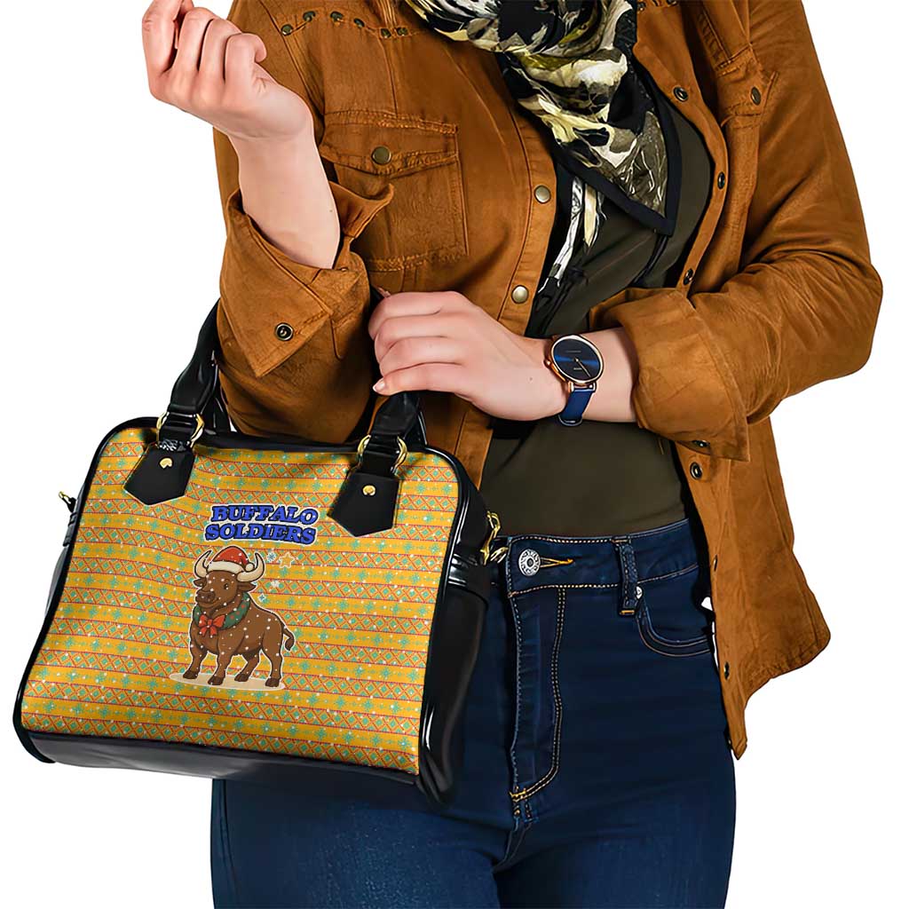 Buffalo Soldiers Christmas Shoulder Handbag with Yellow Cartoon Buffalo Santa Hat Design TS04