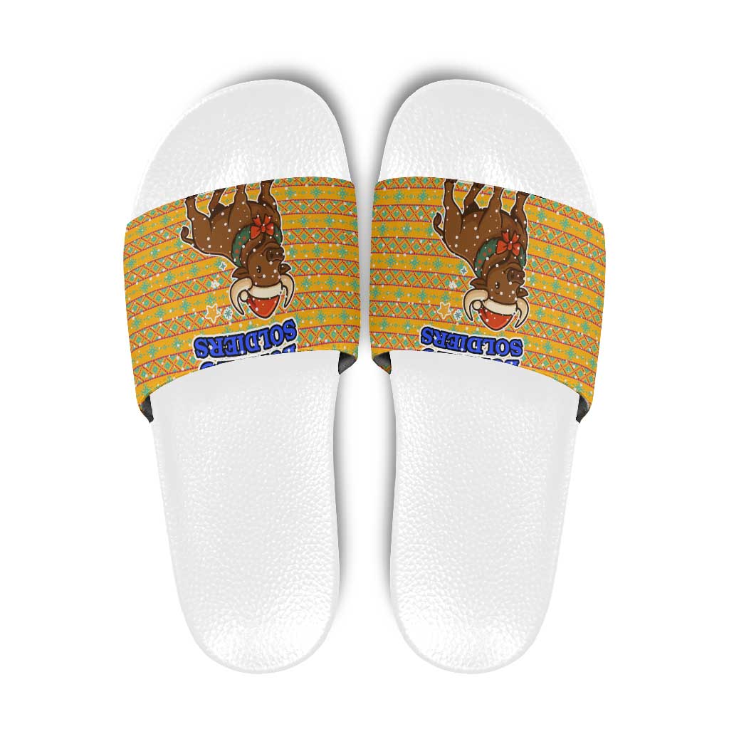 Buffalo Soldiers Christmas Slide Sandals with Yellow Cartoon Buffalo Santa Hat Design TS04