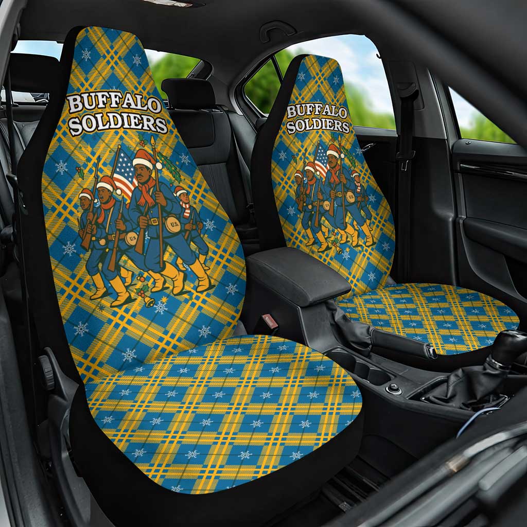 Buffalo Soldiers Christmas Car Seat Cover with Blue Yellow Plaid Parade Illustration Design TS04