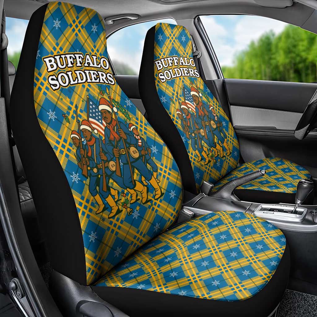 Buffalo Soldiers Christmas Car Seat Cover with Blue Yellow Plaid Parade Illustration Design TS04