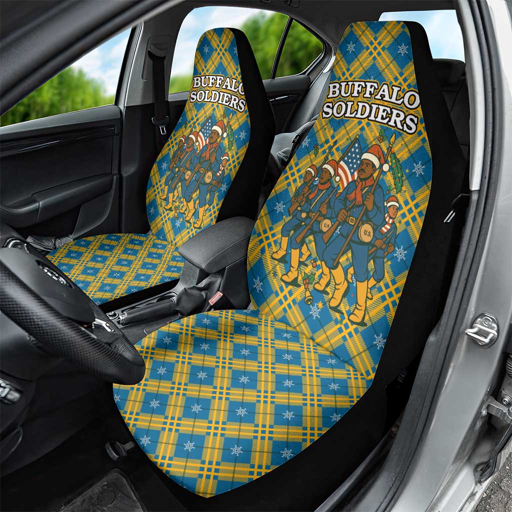 Buffalo Soldiers Christmas Car Seat Cover with Blue Yellow Plaid Parade Illustration Design TS04