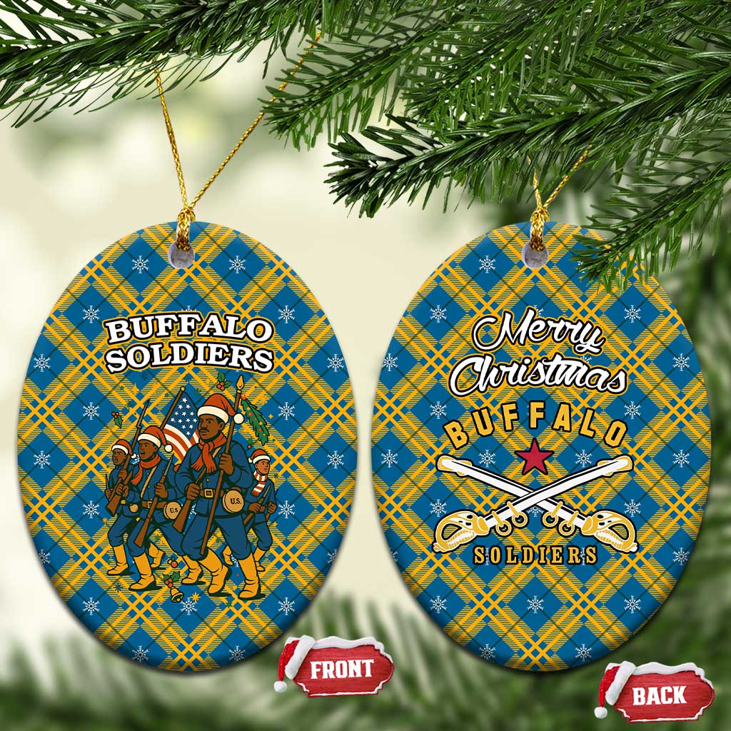 Buffalo Soldiers Christmas Ceramic Ornament with Blue Yellow Plaid Parade Illustration Design TS04