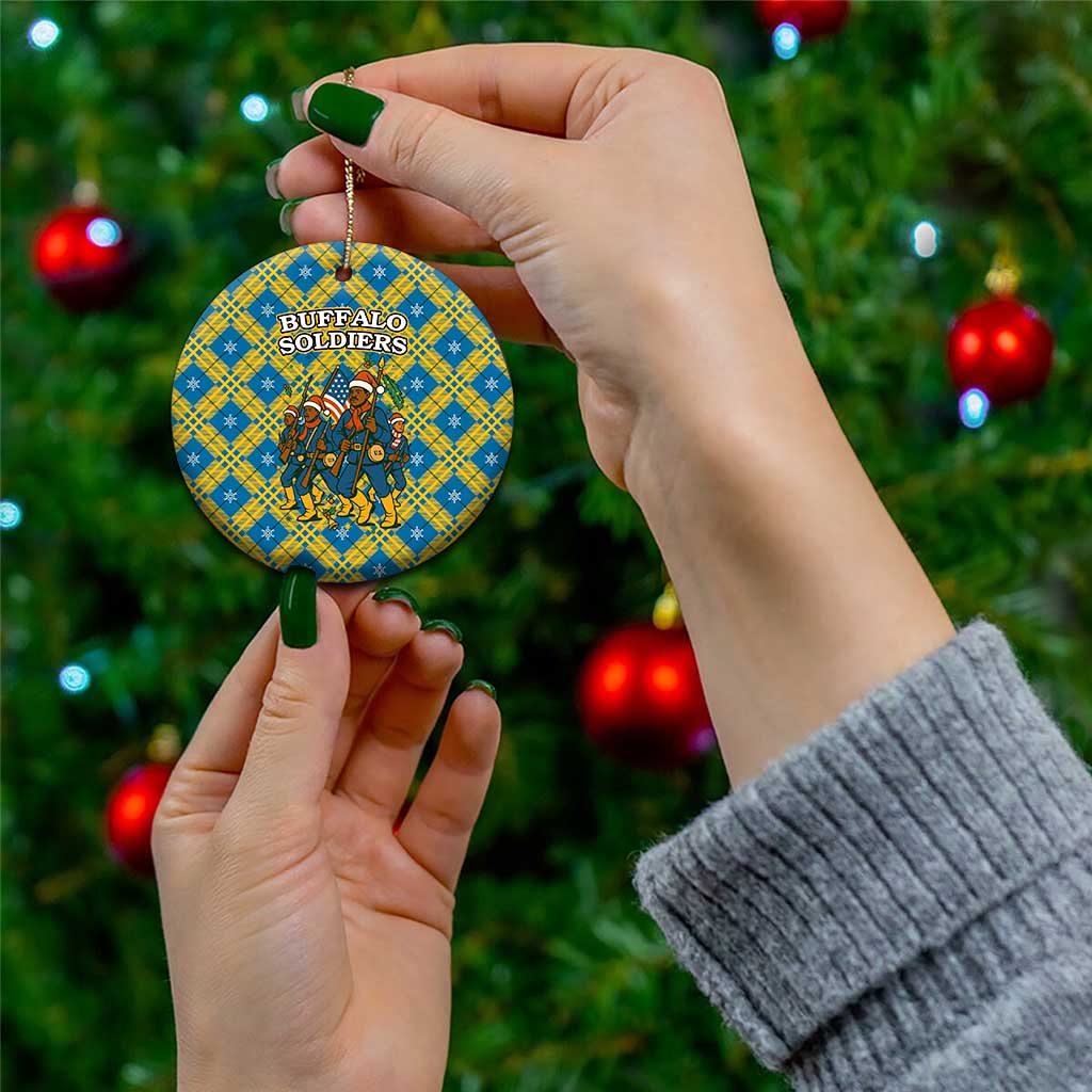 Buffalo Soldiers Christmas Ceramic Ornament with Blue Yellow Plaid Parade Illustration Design TS04