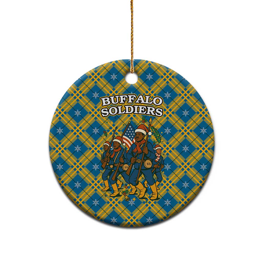 Buffalo Soldiers Christmas Ceramic Ornament with Blue Yellow Plaid Parade Illustration Design TS04