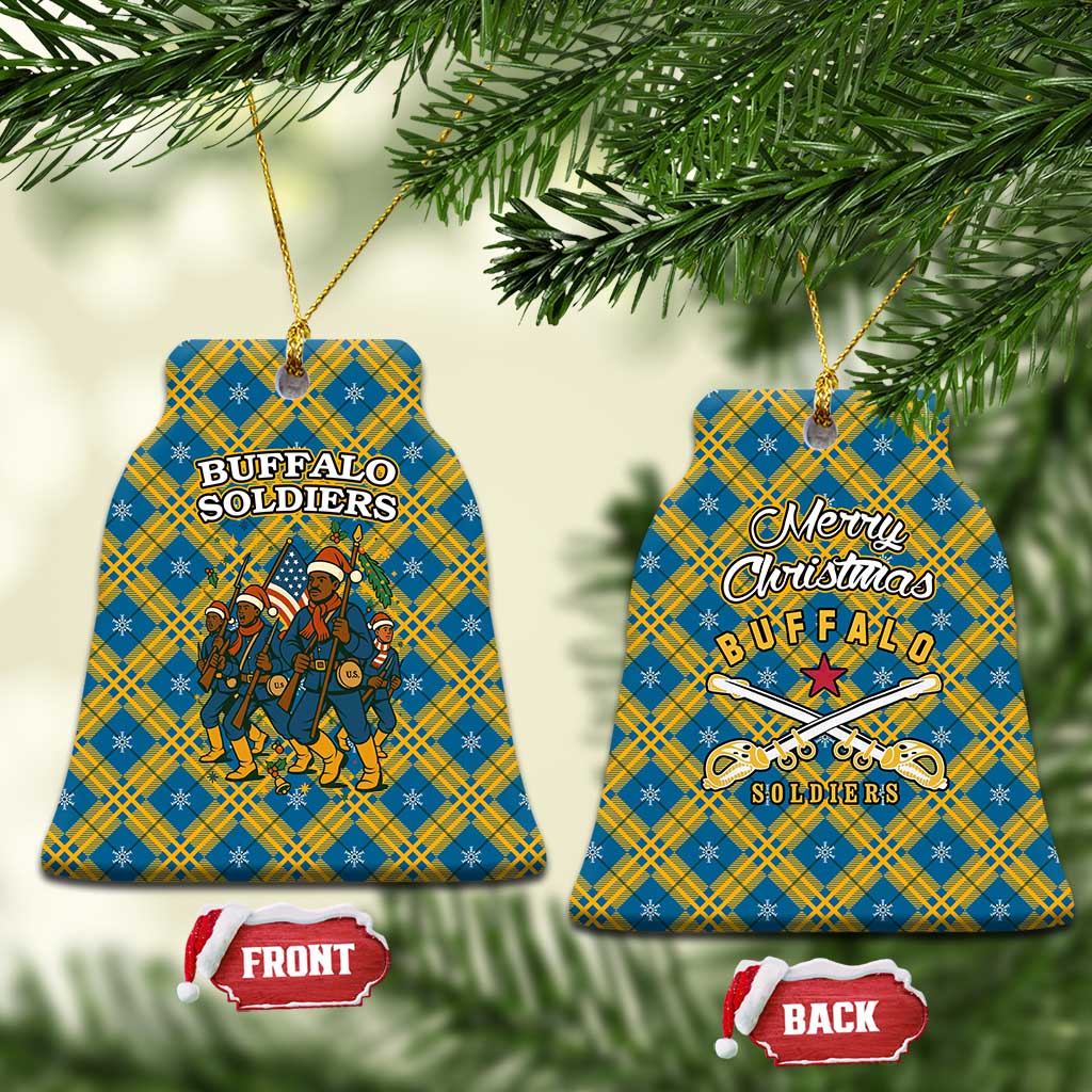Buffalo Soldiers Christmas Ceramic Ornament with Blue Yellow Plaid Parade Illustration Design TS04