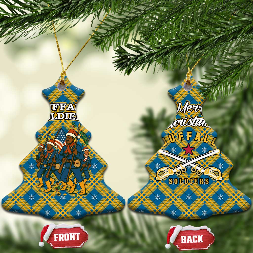Buffalo Soldiers Christmas Ceramic Ornament with Blue Yellow Plaid Parade Illustration Design TS04