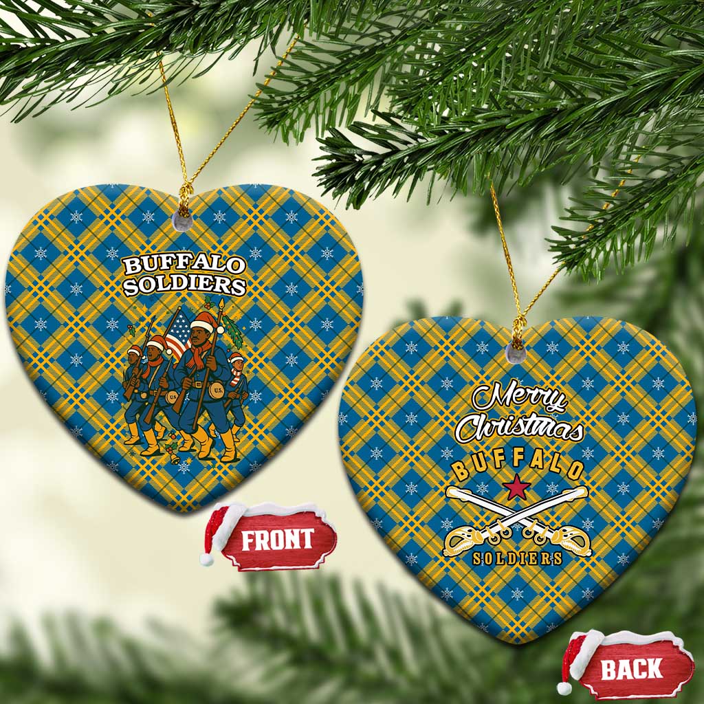 Buffalo Soldiers Christmas Ceramic Ornament with Blue Yellow Plaid Parade Illustration Design TS04