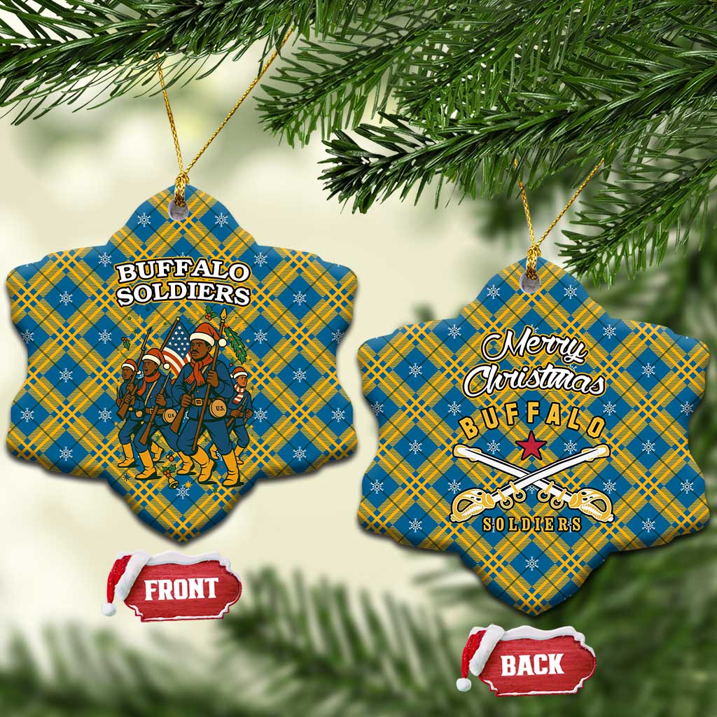 Buffalo Soldiers Christmas Ceramic Ornament with Blue Yellow Plaid Parade Illustration Design TS04