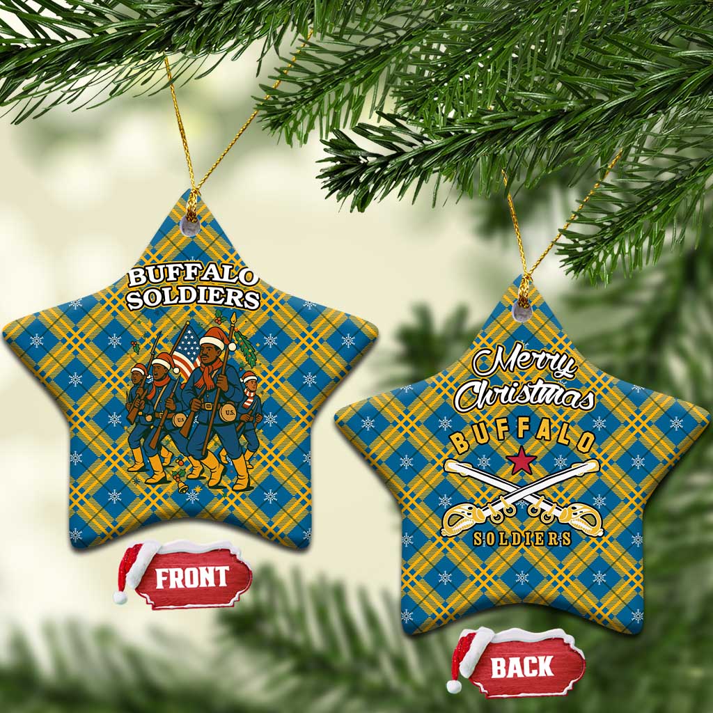 Buffalo Soldiers Christmas Ceramic Ornament with Blue Yellow Plaid Parade Illustration Design TS04