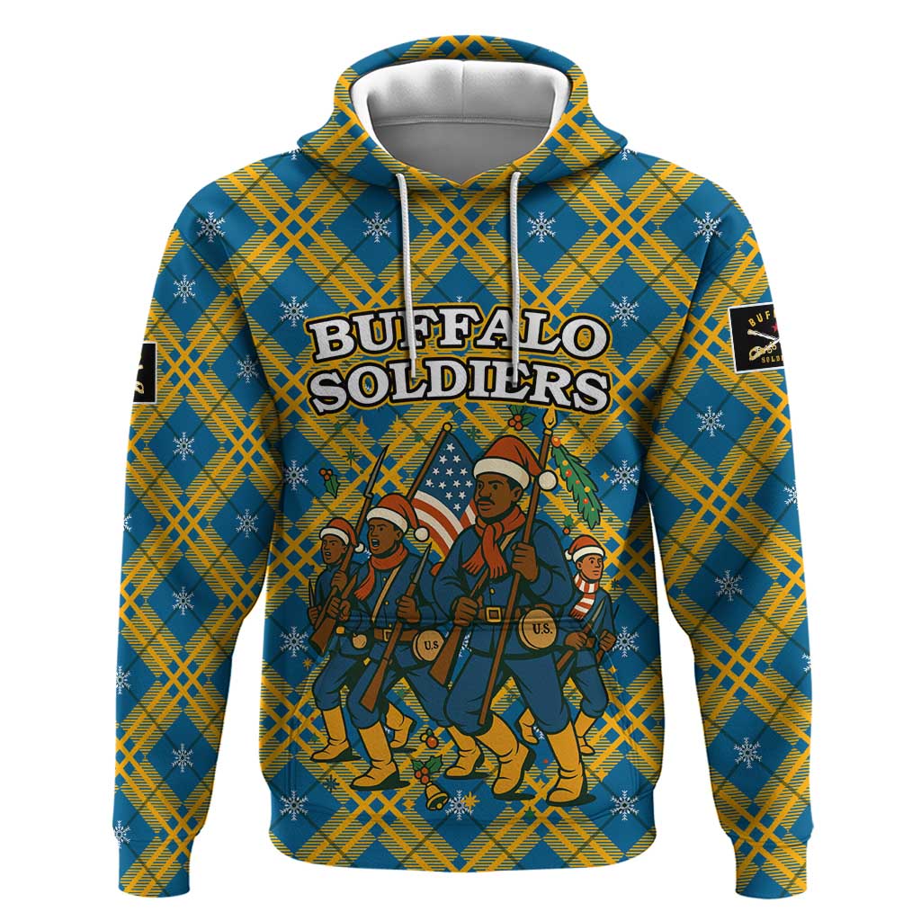 Buffalo Soldiers Christmas Hoodie with Blue Yellow Plaid Parade Illustration Design TS04