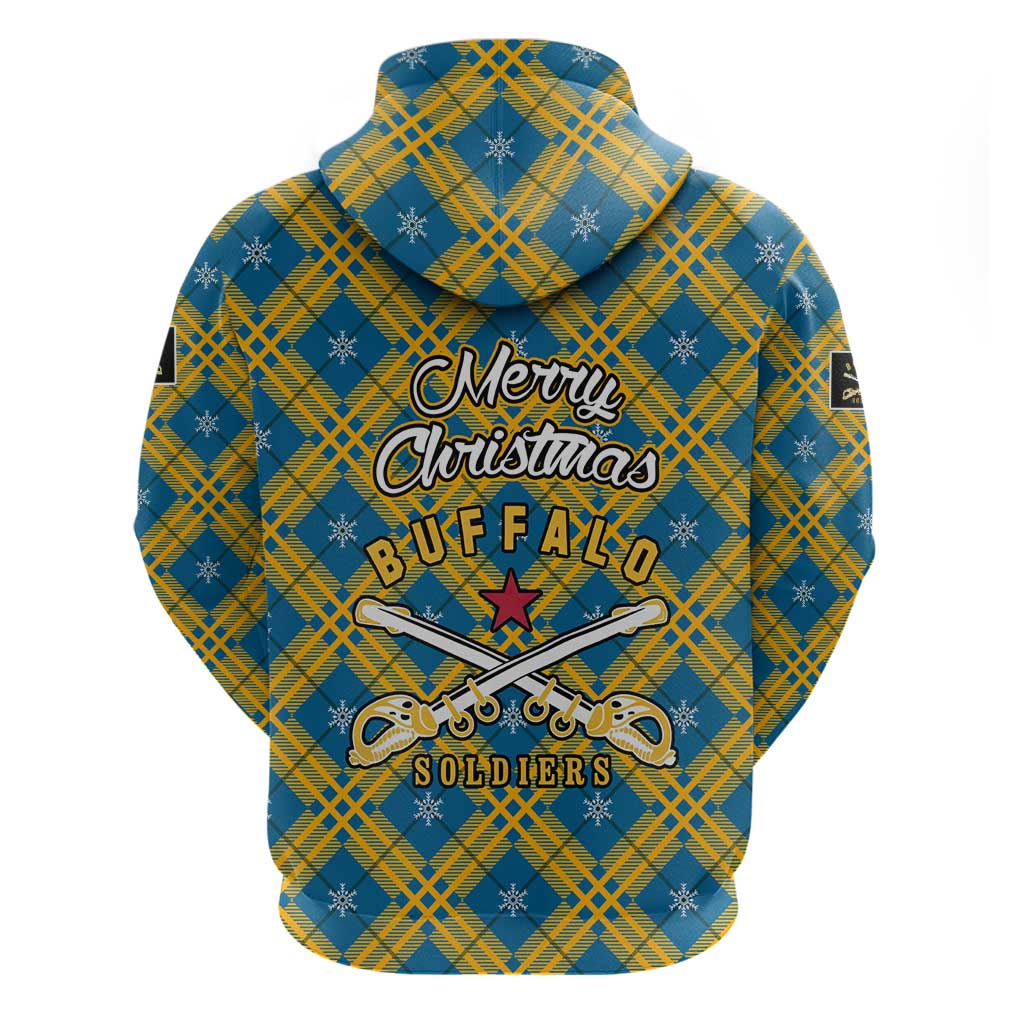 Buffalo Soldiers Christmas Hoodie with Blue Yellow Plaid Parade Illustration Design TS04