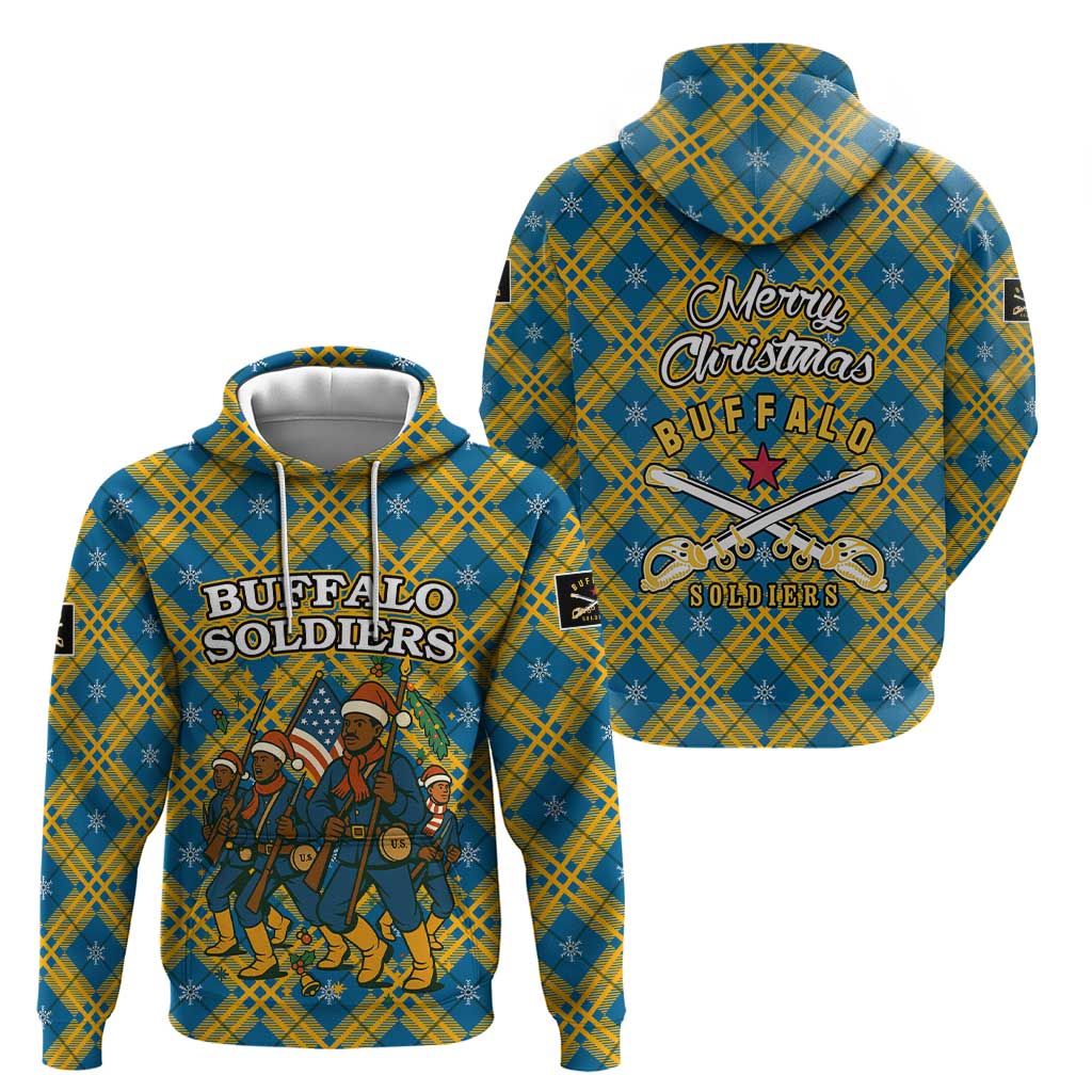 Buffalo Soldiers Christmas Hoodie with Blue Yellow Plaid Parade Illustration Design TS04