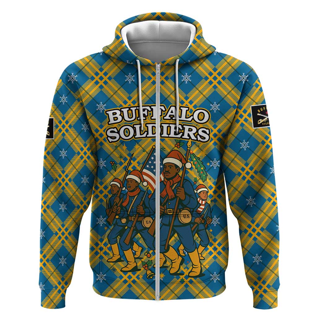 Buffalo Soldiers Christmas Hoodie with Blue Yellow Plaid Parade Illustration Design TS04
