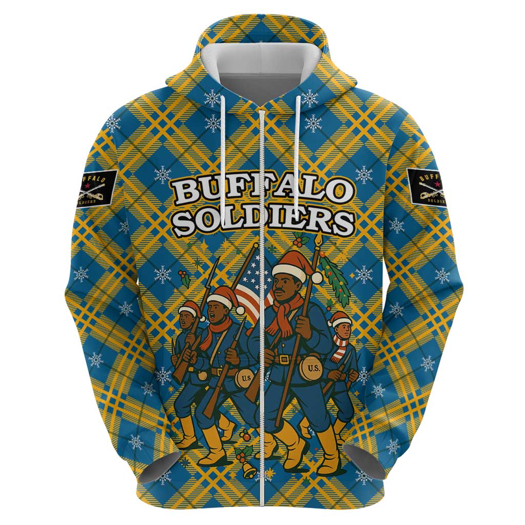 Buffalo Soldiers Christmas Hoodie with Blue Yellow Plaid Parade Illustration Design TS04