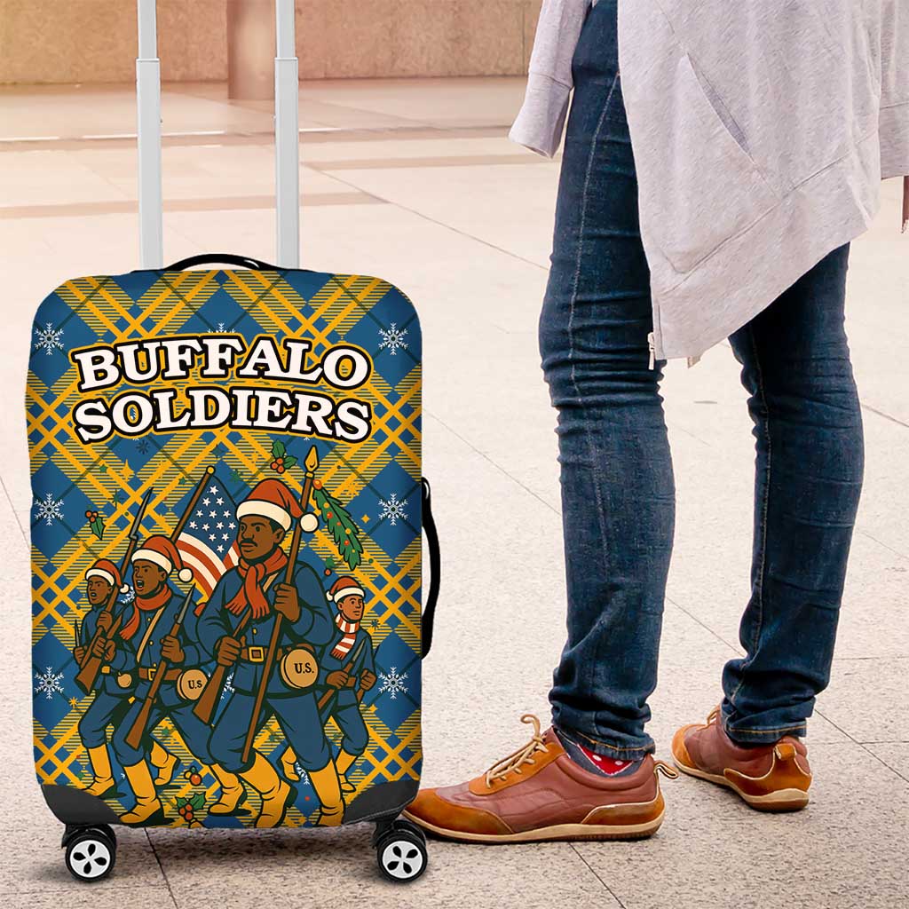 Buffalo Soldiers Christmas Luggage Cover with Blue Yellow Plaid Parade Illustration Design TS04