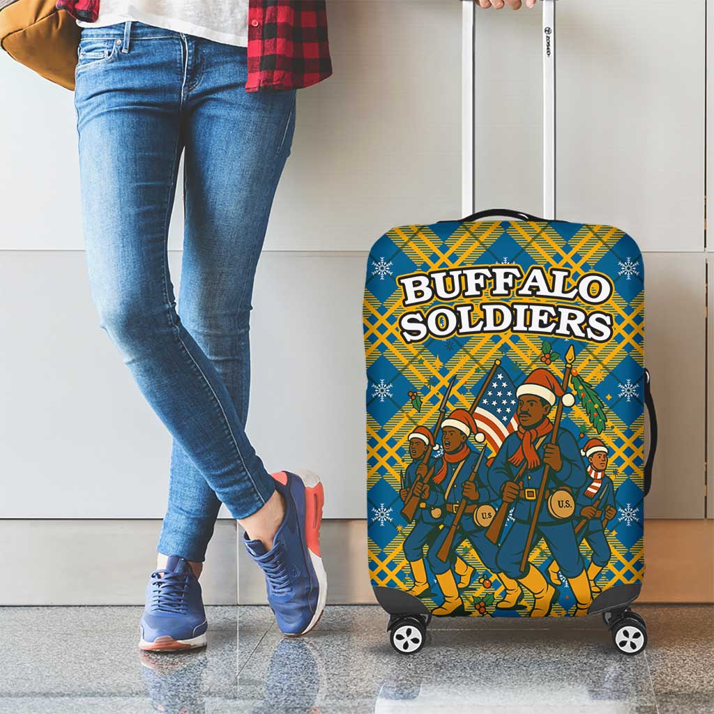 Buffalo Soldiers Christmas Luggage Cover with Blue Yellow Plaid Parade Illustration Design TS04
