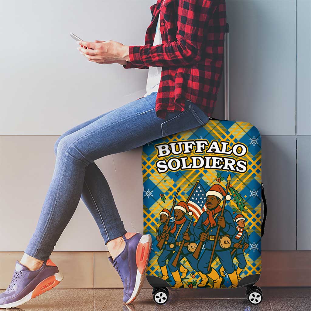 Buffalo Soldiers Christmas Luggage Cover with Blue Yellow Plaid Parade Illustration Design TS04