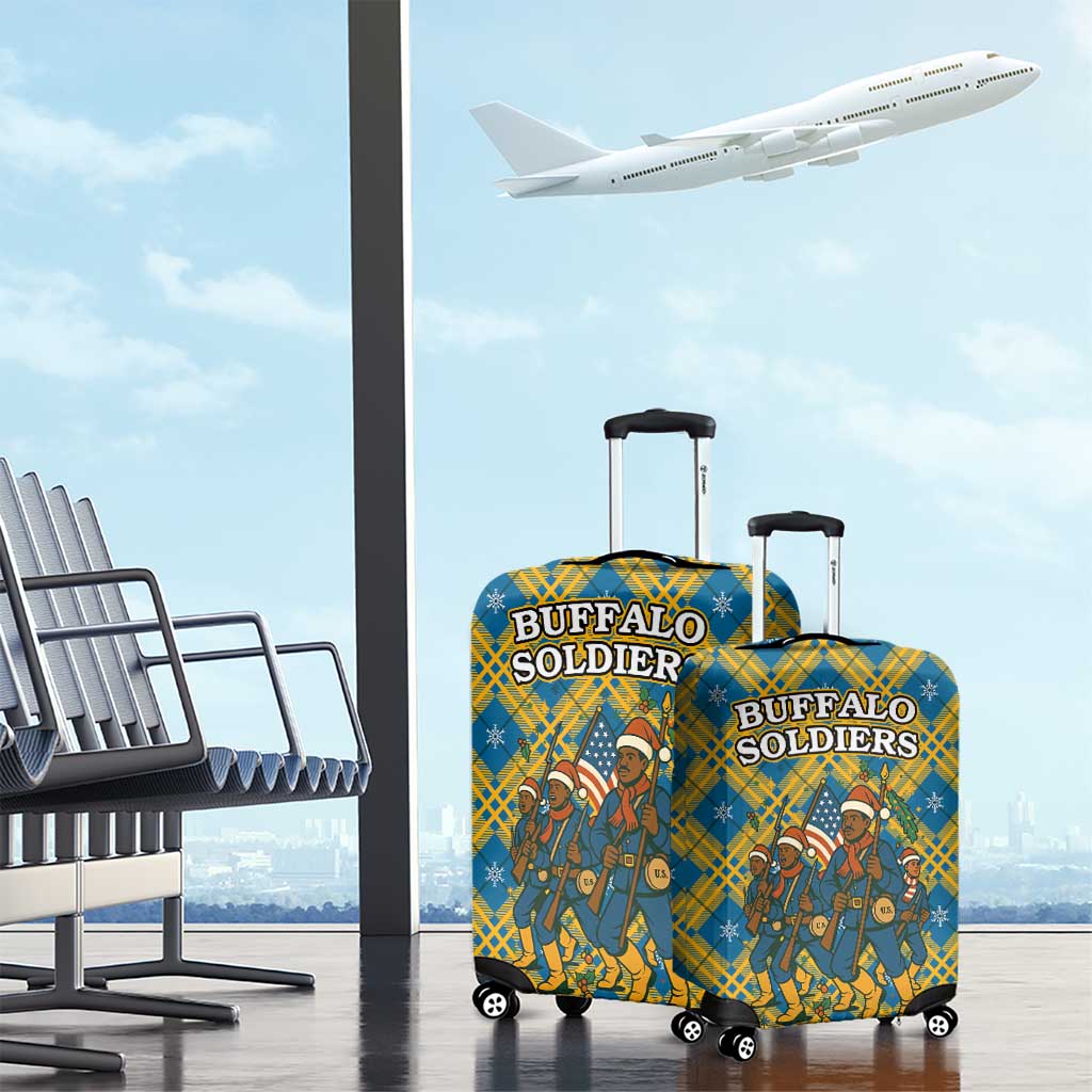 Buffalo Soldiers Christmas Luggage Cover with Blue Yellow Plaid Parade Illustration Design TS04