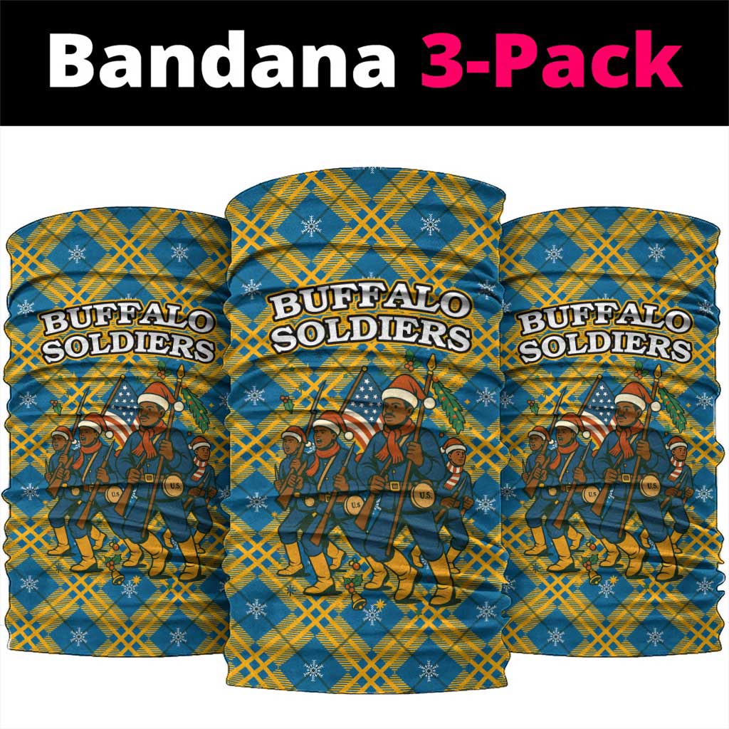 Buffalo Soldiers Christmas Neck Gaiter with Blue Yellow Plaid Parade Illustration Design TS04