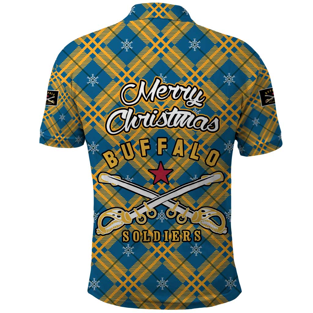 Buffalo Soldiers Christmas Polo Shirt with Blue Yellow Plaid Parade Illustration Design TS04