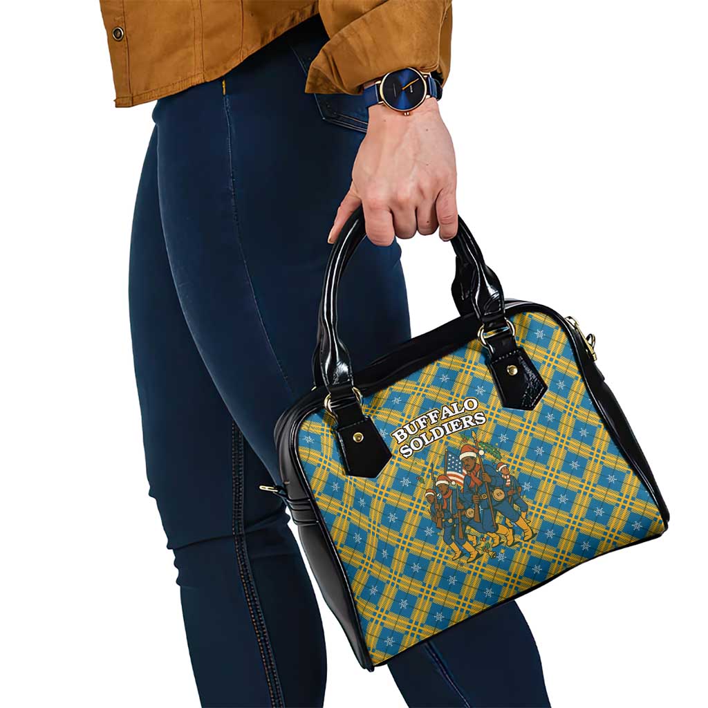 Buffalo Soldiers Christmas Shoulder Handbag with Blue Yellow Plaid Parade Illustration Design TS04