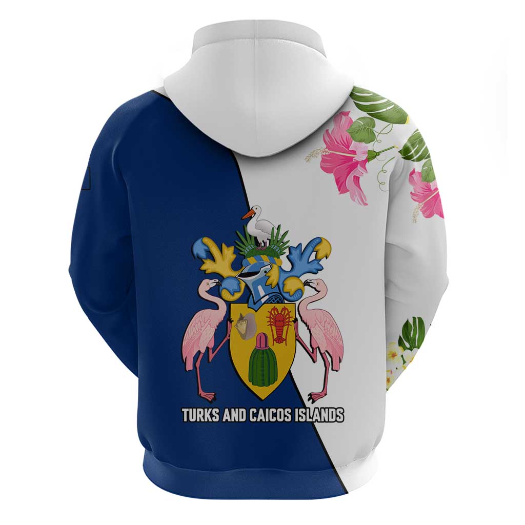 Turks and Caicos Islands Hoodie with Flamingos Floral Pattern and National Crest Design TS04