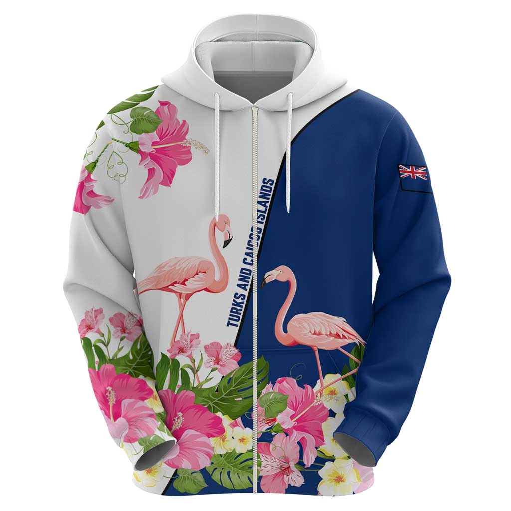 Turks and Caicos Islands Hoodie with Flamingos Floral Pattern and National Crest Design TS04
