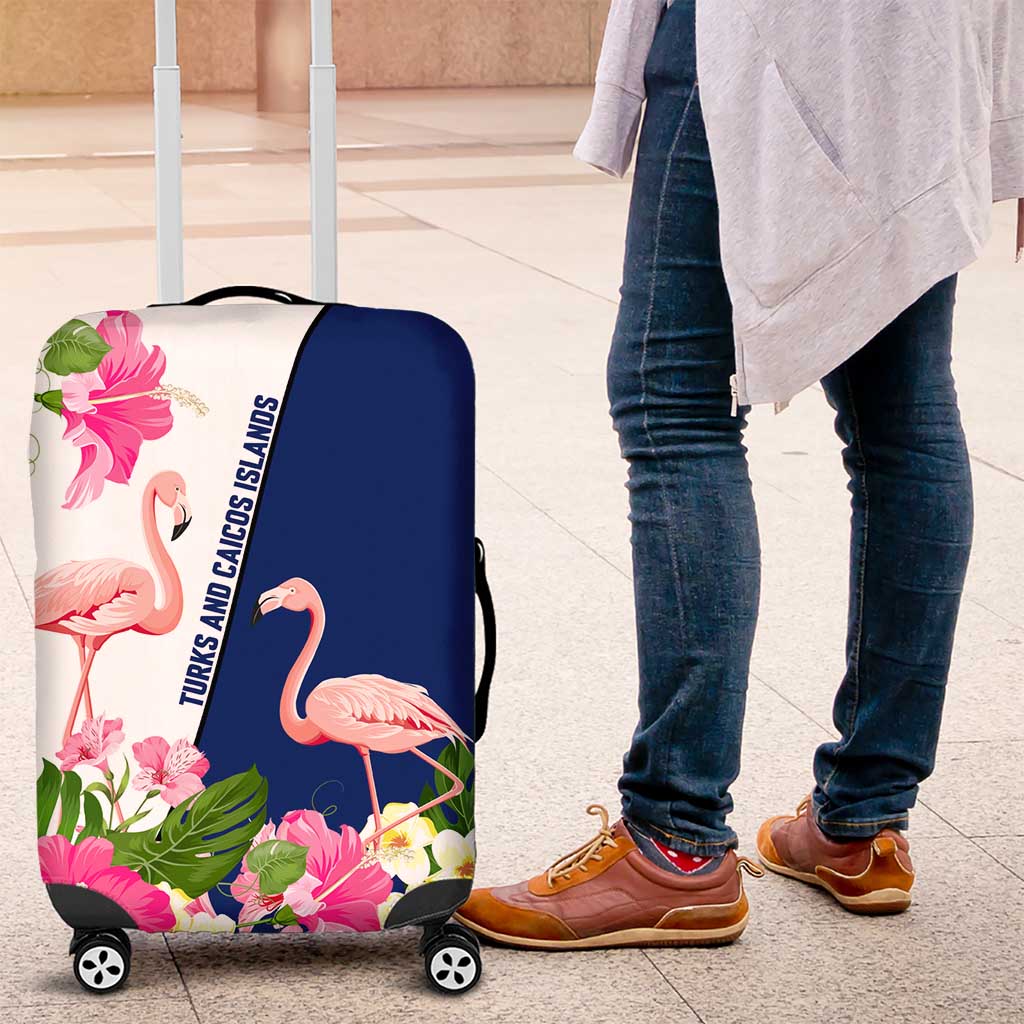 Turks and Caicos Islands Luggage Cover with Flamingos Floral Pattern and National Crest Design TS04