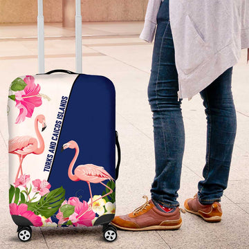 Turks and Caicos Islands Luggage Cover with Flamingos Floral Pattern and National Crest Design TS04