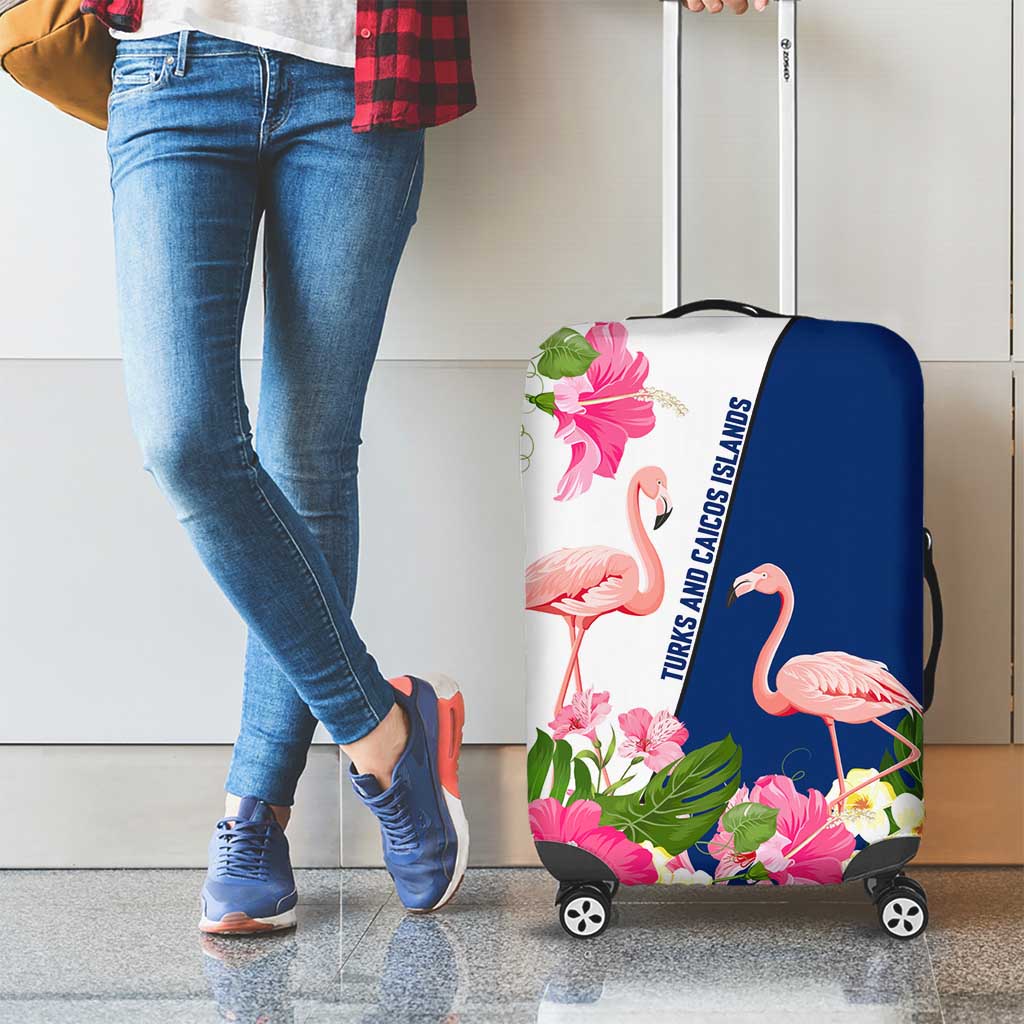 Turks and Caicos Islands Luggage Cover with Flamingos Floral Pattern and National Crest Design TS04