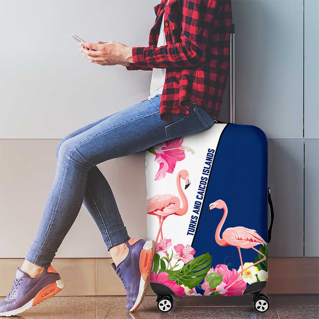 Turks and Caicos Islands Luggage Cover with Flamingos Floral Pattern and National Crest Design TS04