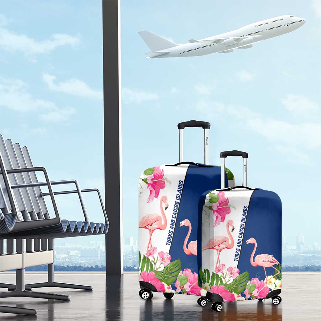 Turks and Caicos Islands Luggage Cover with Flamingos Floral Pattern and National Crest Design TS04