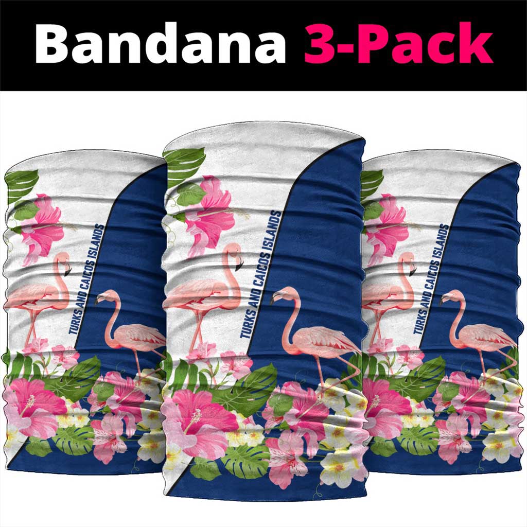 Turks and Caicos Islands Neck Gaiter with Flamingos Floral Pattern and National Crest Design TS04
