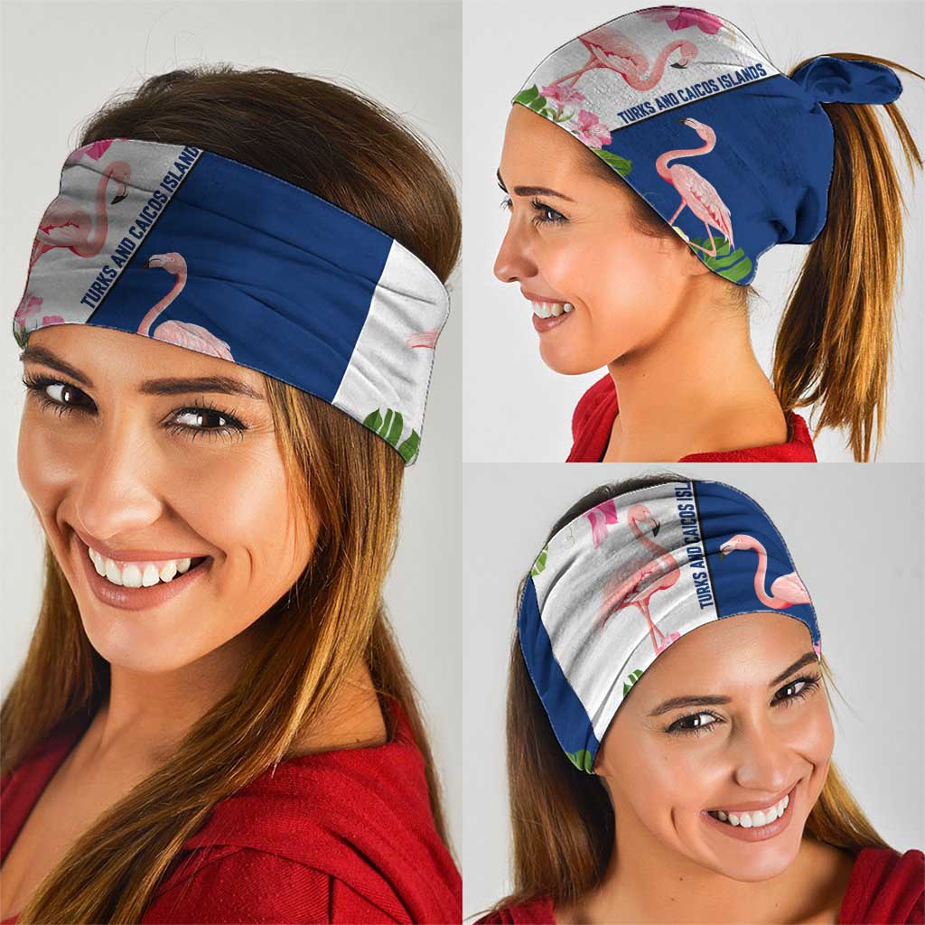 Turks and Caicos Islands Neck Gaiter with Flamingos Floral Pattern and National Crest Design TS04