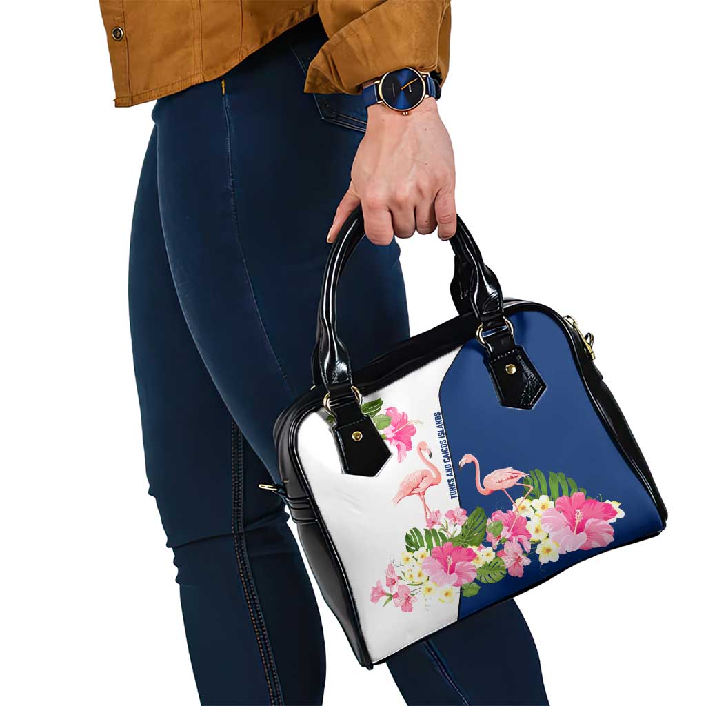 Turks and Caicos Islands Shoulder Handbag with Flamingos Floral Pattern and National Crest Design TS04