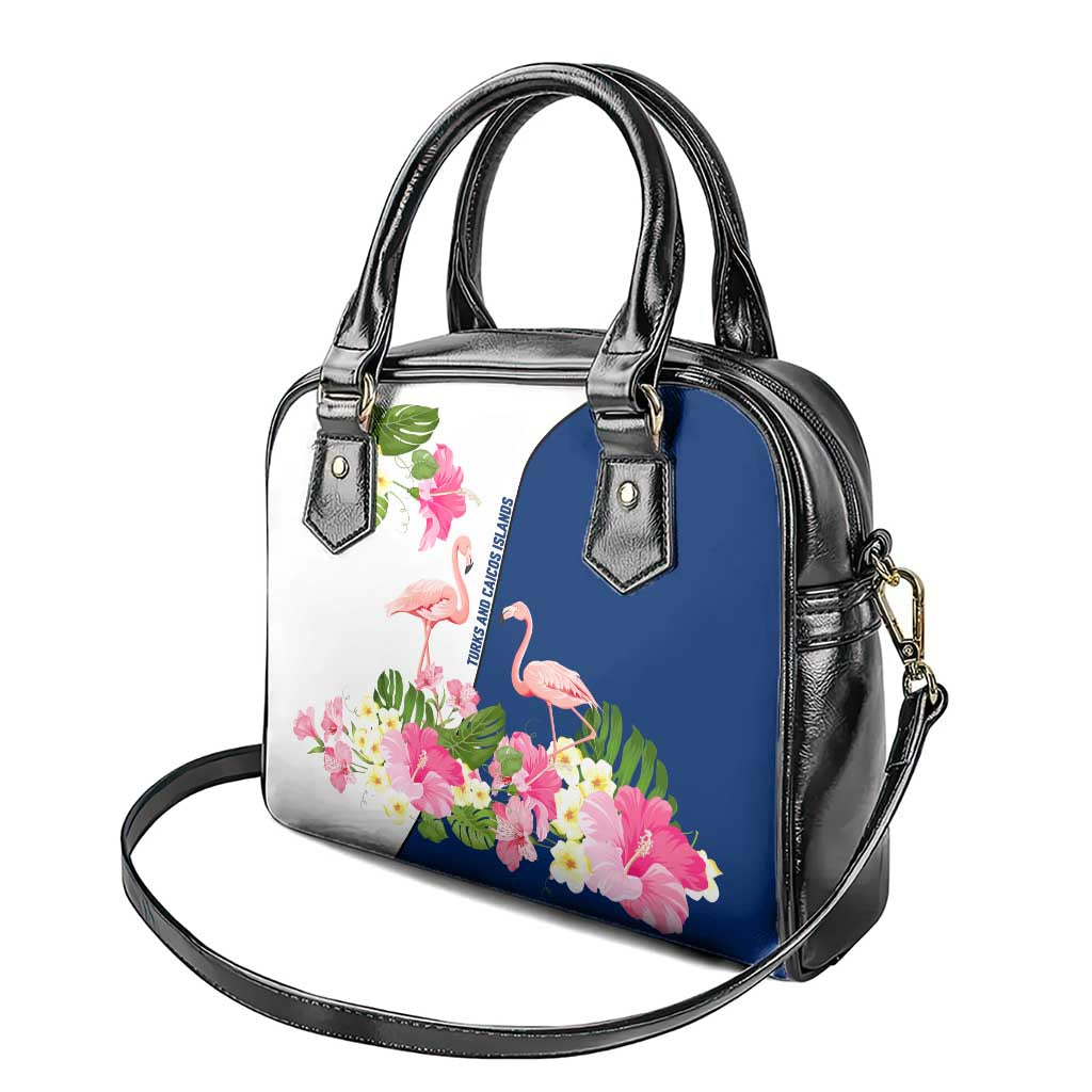 Turks and Caicos Islands Shoulder Handbag with Flamingos Floral Pattern and National Crest Design TS04