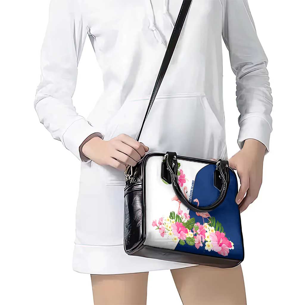 Turks and Caicos Islands Shoulder Handbag with Flamingos Floral Pattern and National Crest Design TS04