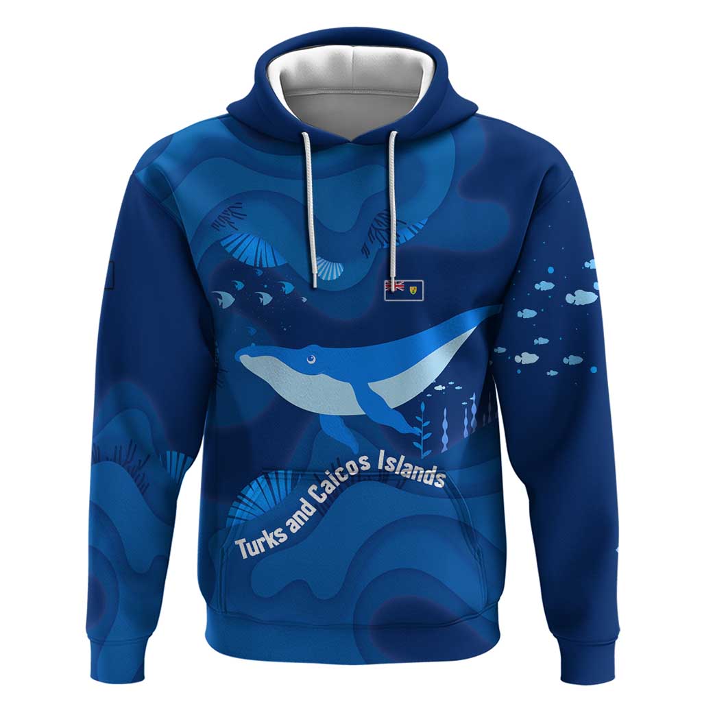 Turks and Caicos Islands Hoodie with Blue Ocean Whale and Coral Reef Design TS04