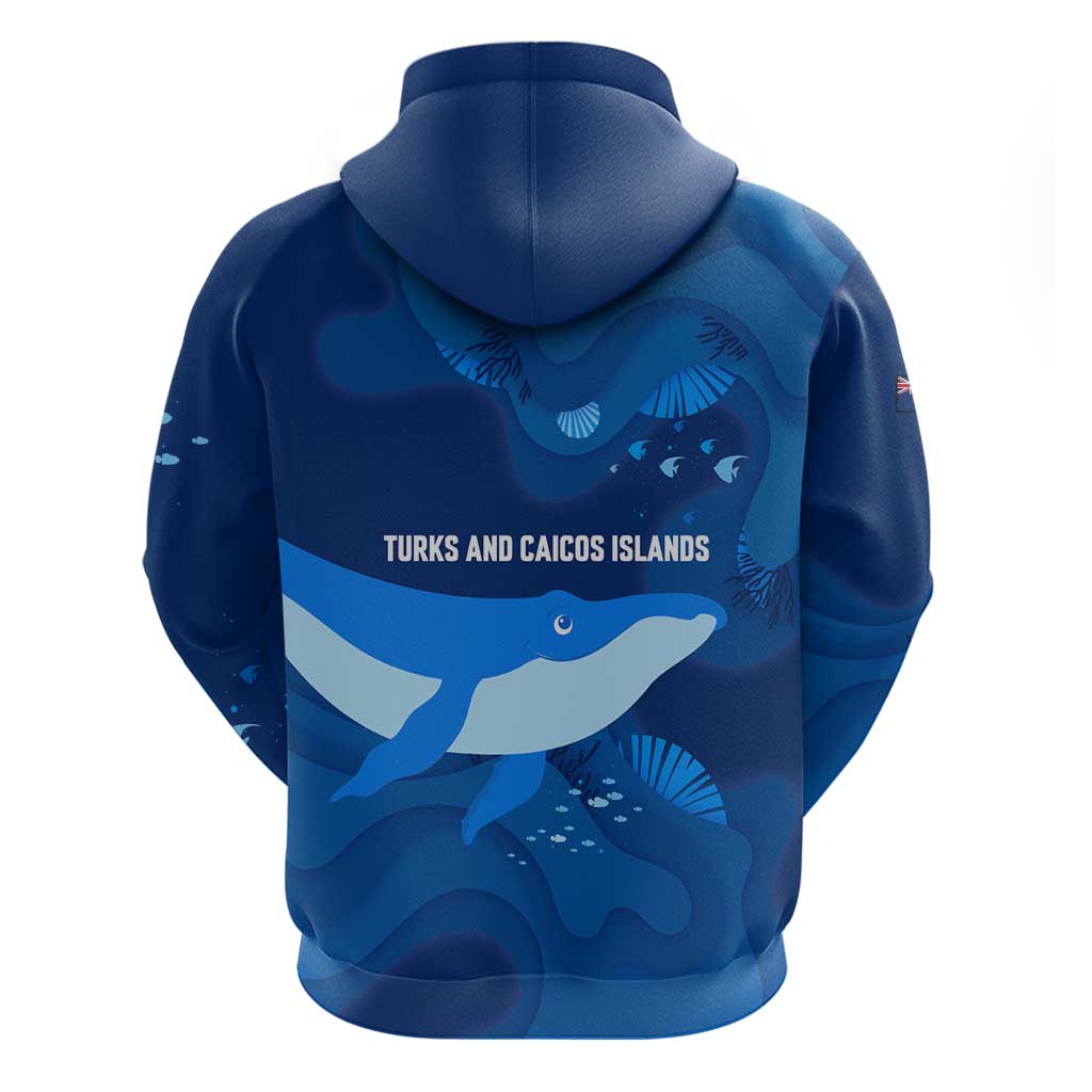 Turks and Caicos Islands Hoodie with Blue Ocean Whale and Coral Reef Design TS04