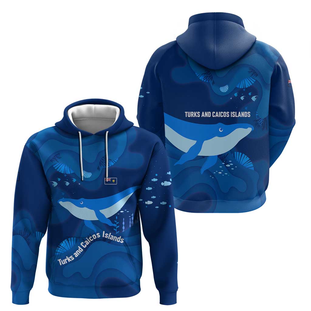 Turks and Caicos Islands Hoodie with Blue Ocean Whale and Coral Reef Design TS04