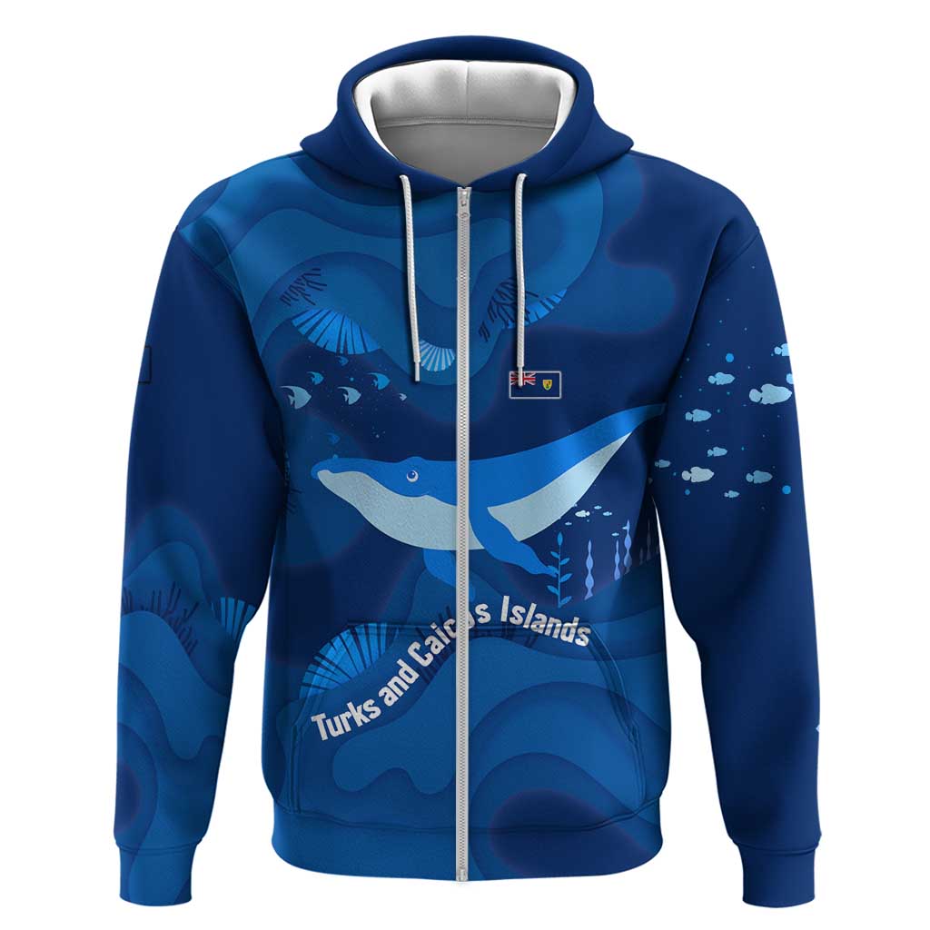 Turks and Caicos Islands Hoodie with Blue Ocean Whale and Coral Reef Design TS04